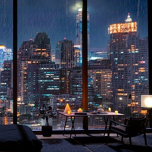 Bangkok hotel bedroom with a night city skyline view