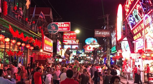 Walking Street Pattaya at night — neon go-go bars and crowds