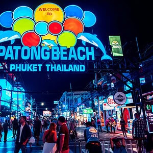 Bangla Road neon arch, Patong Beach, Phuket at night