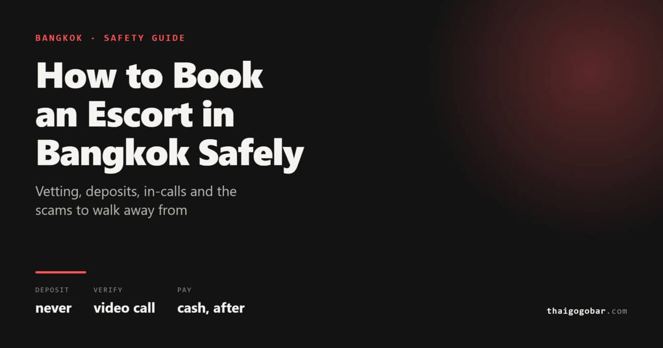 Guide cover: how to book an escort in Bangkok safely - never pay a deposit, verify by video call, pay cash after