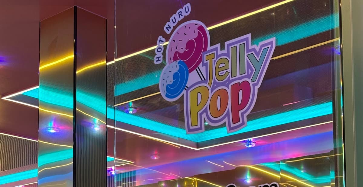 Hot Nuru Jelly Pop logo on the glass door of Jelly-Pop, Sukhumvit Soi 33, Bangkok
