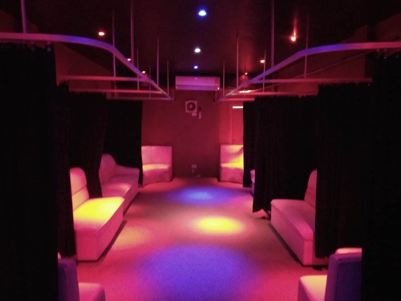 Curtained booths inside Lolita's blowjob bar on Sukhumvit Soi 8, Bangkok